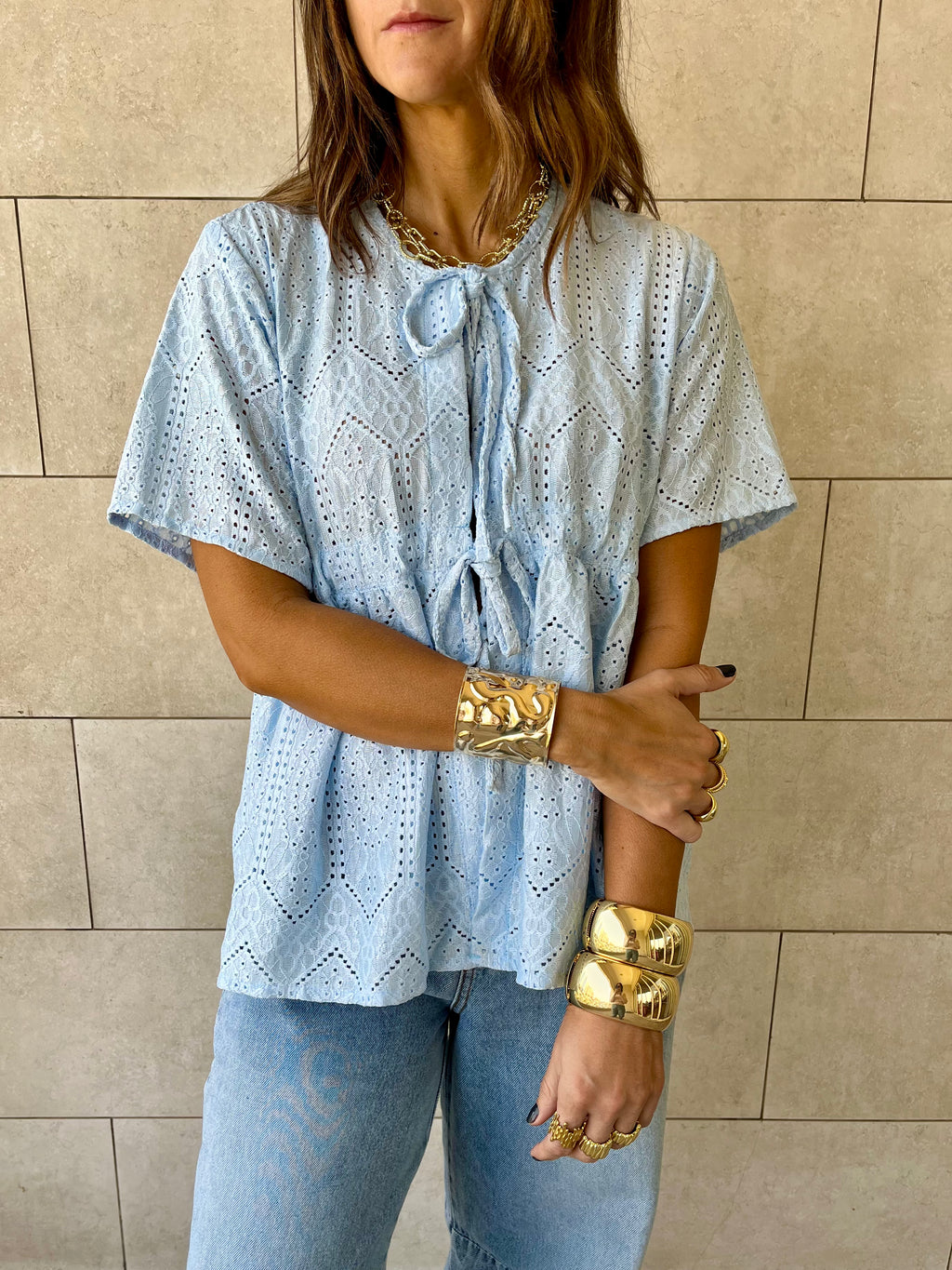 Baby Blue Romantic Eyelet Shirt Top