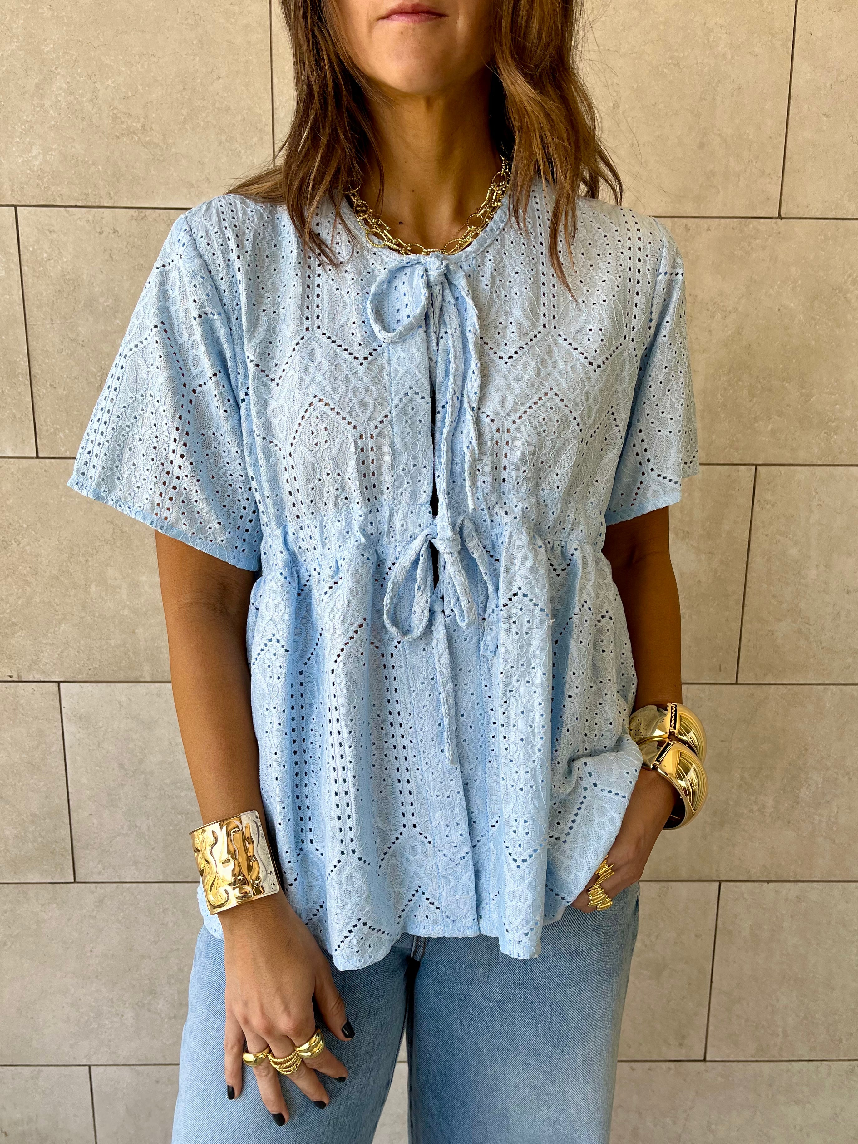 Baby Blue Romantic Eyelet Shirt Top
