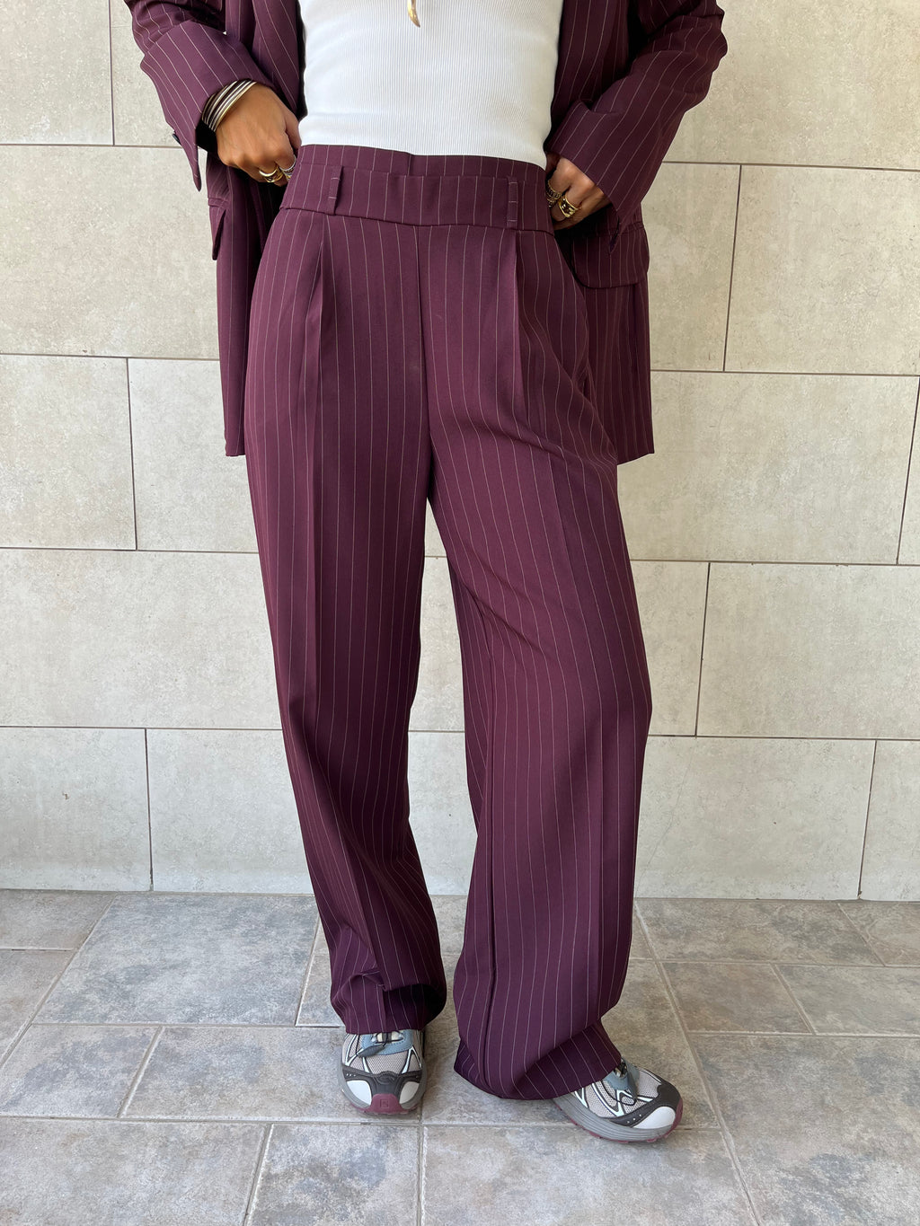 Plum Striped Frillu Signature Pants