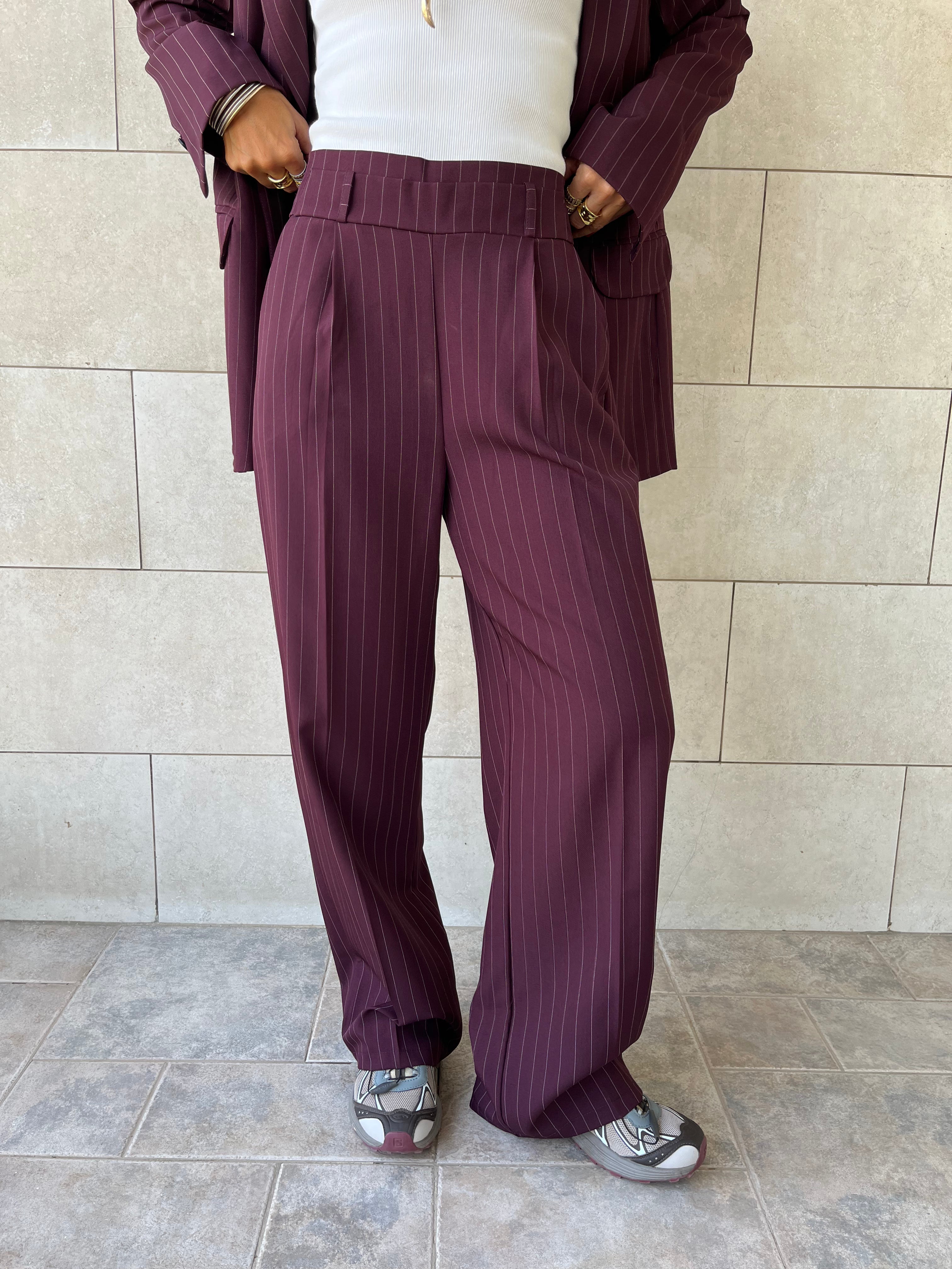 Plum Striped Frillu Signature Pants