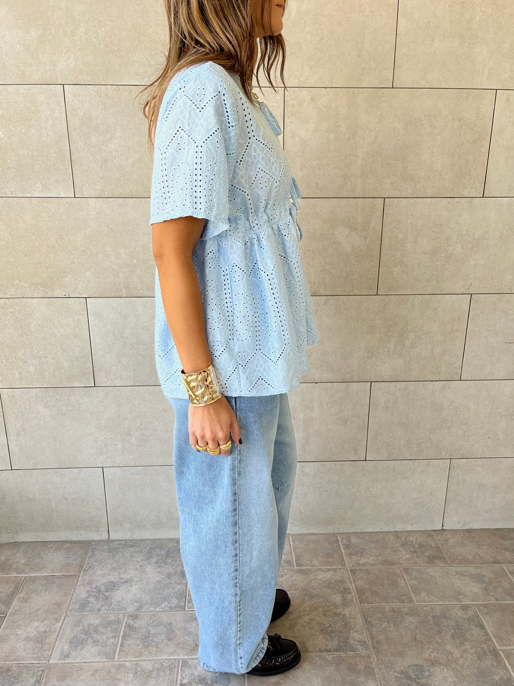 Baby Blue Romantic Eyelet Shirt Top