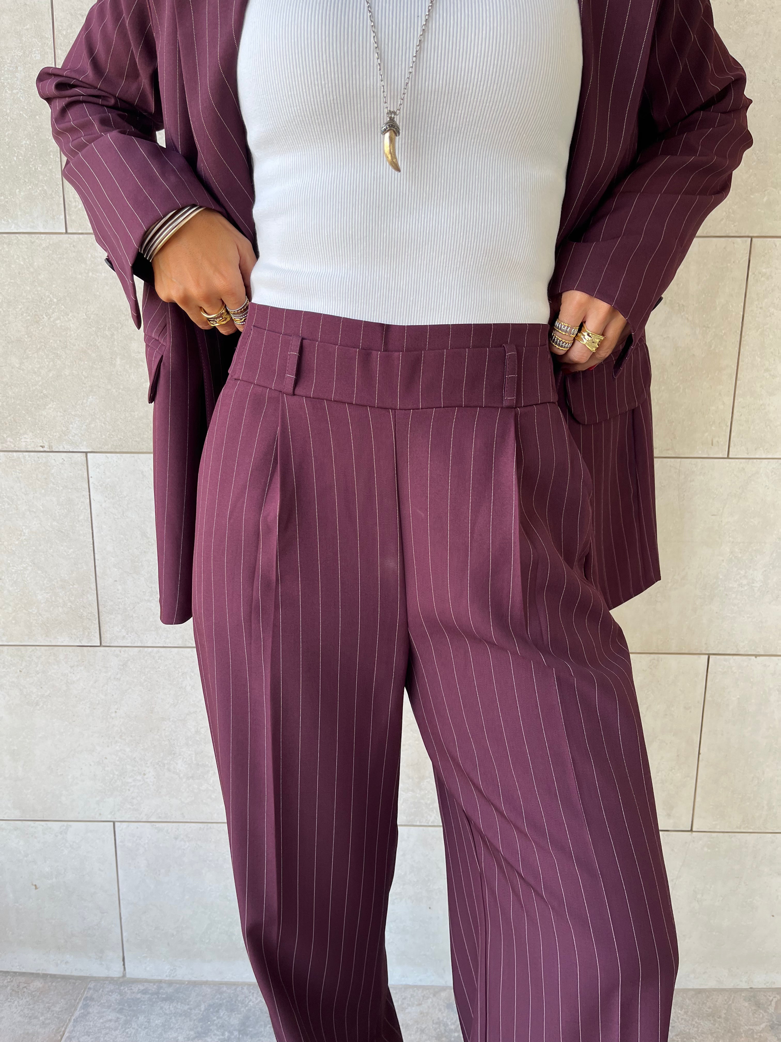 Plum Striped Frillu Signature Pants