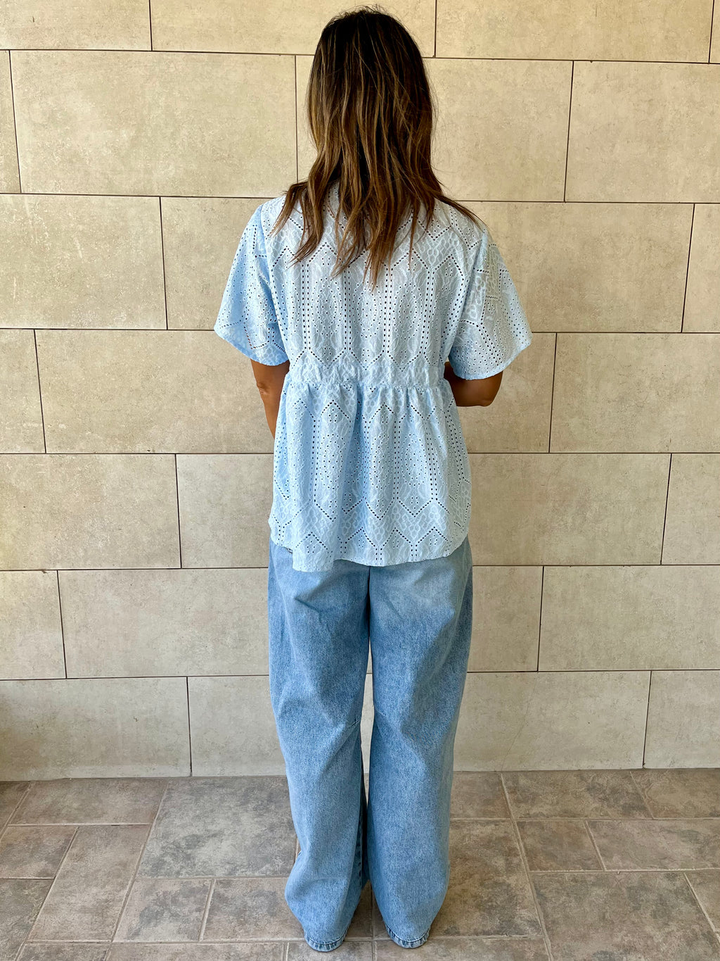 Baby Blue Romantic Eyelet Shirt Top