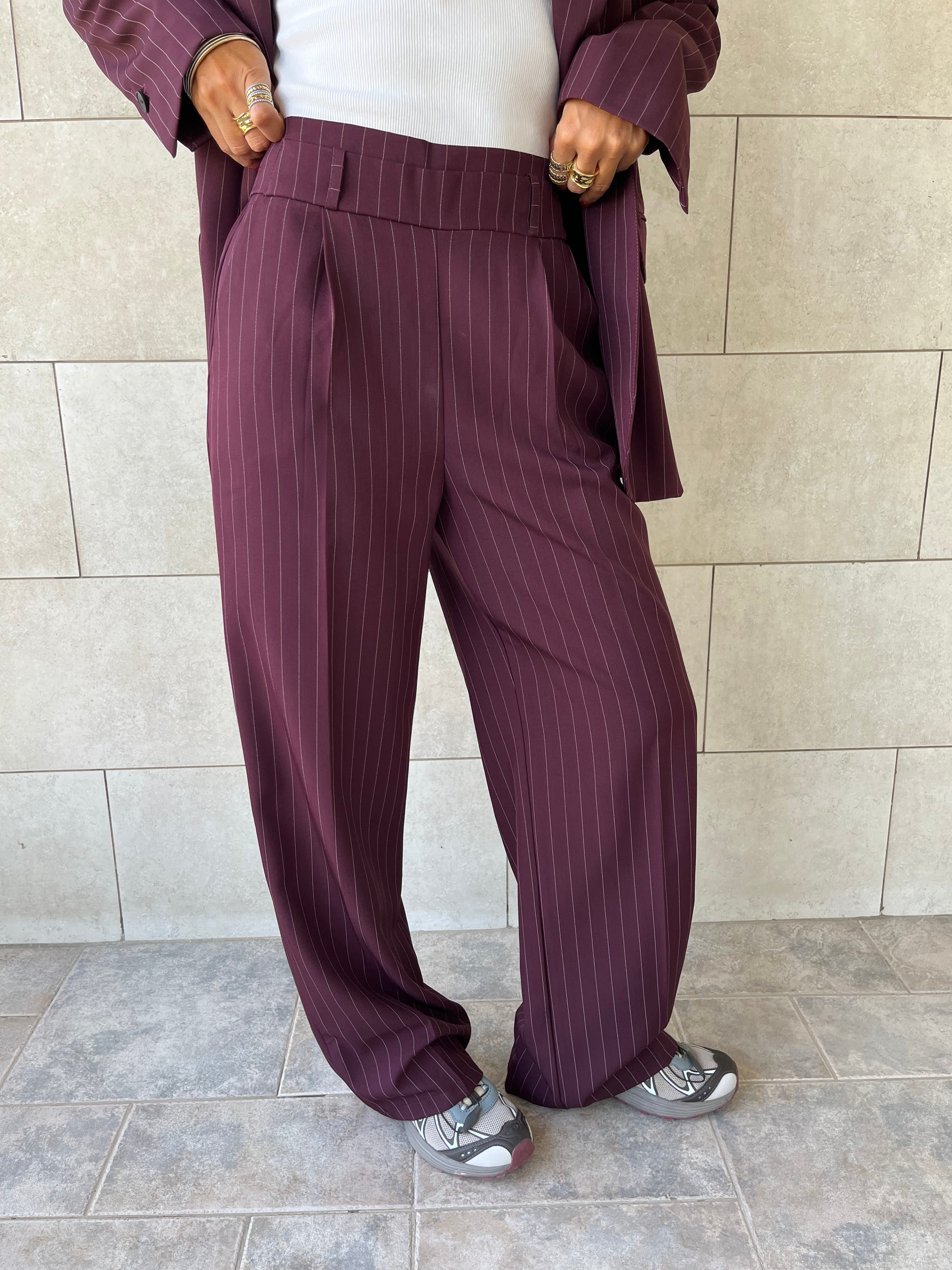 Plum Striped Frillu Signature Pants