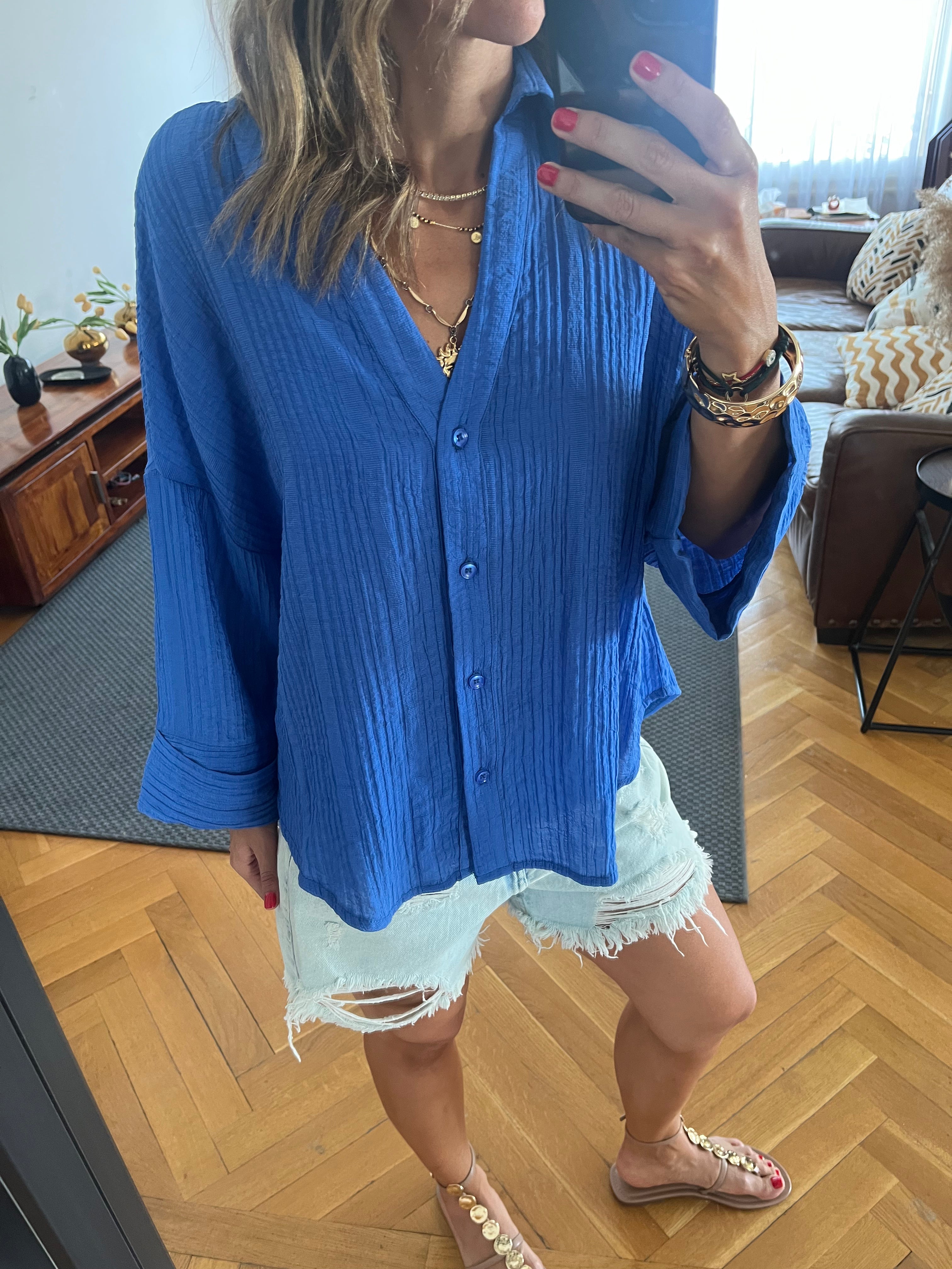 Blue Basic Chiffon Essential Shirt