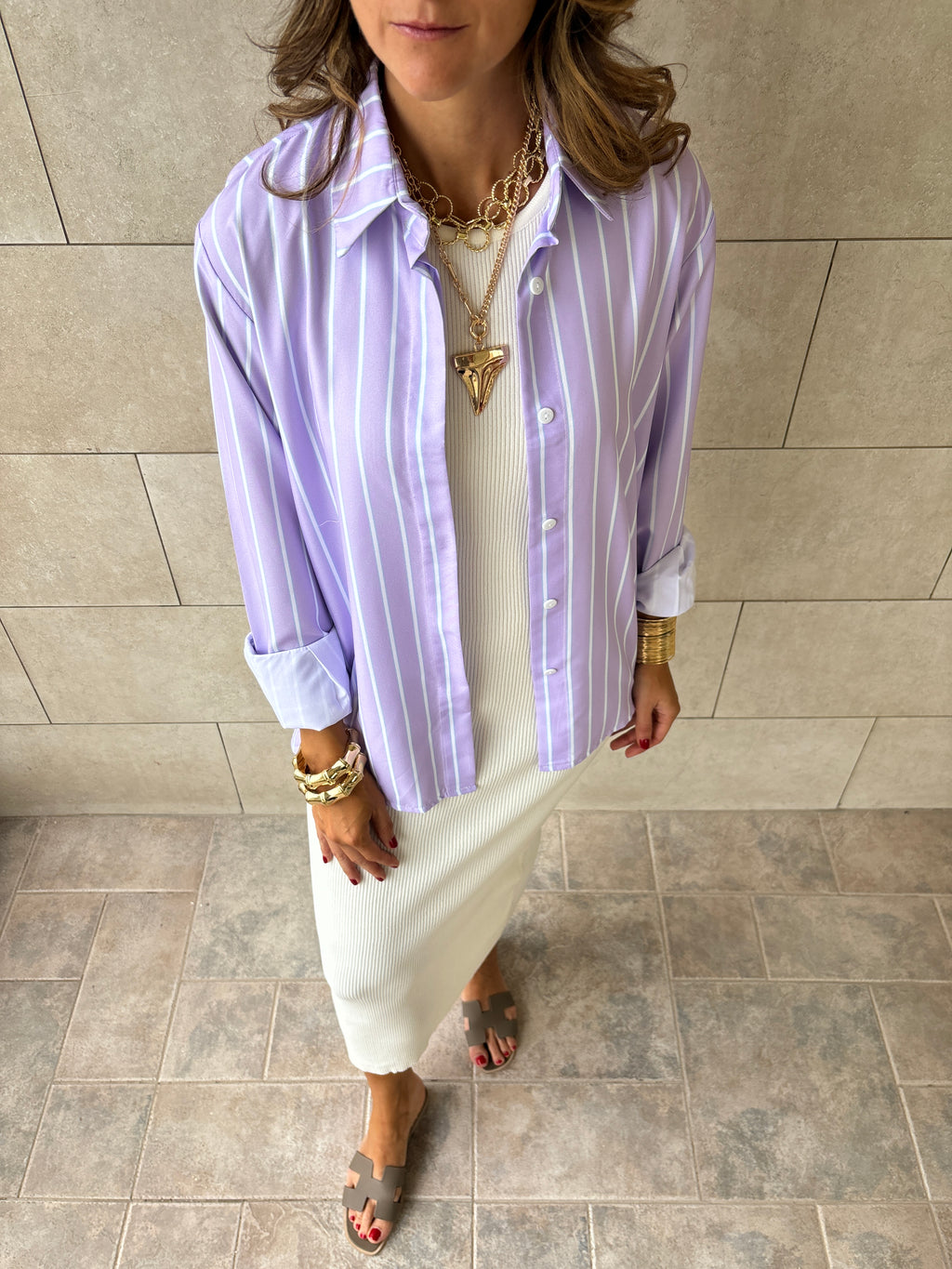 Matilda Purple Striped Button Up Shirt