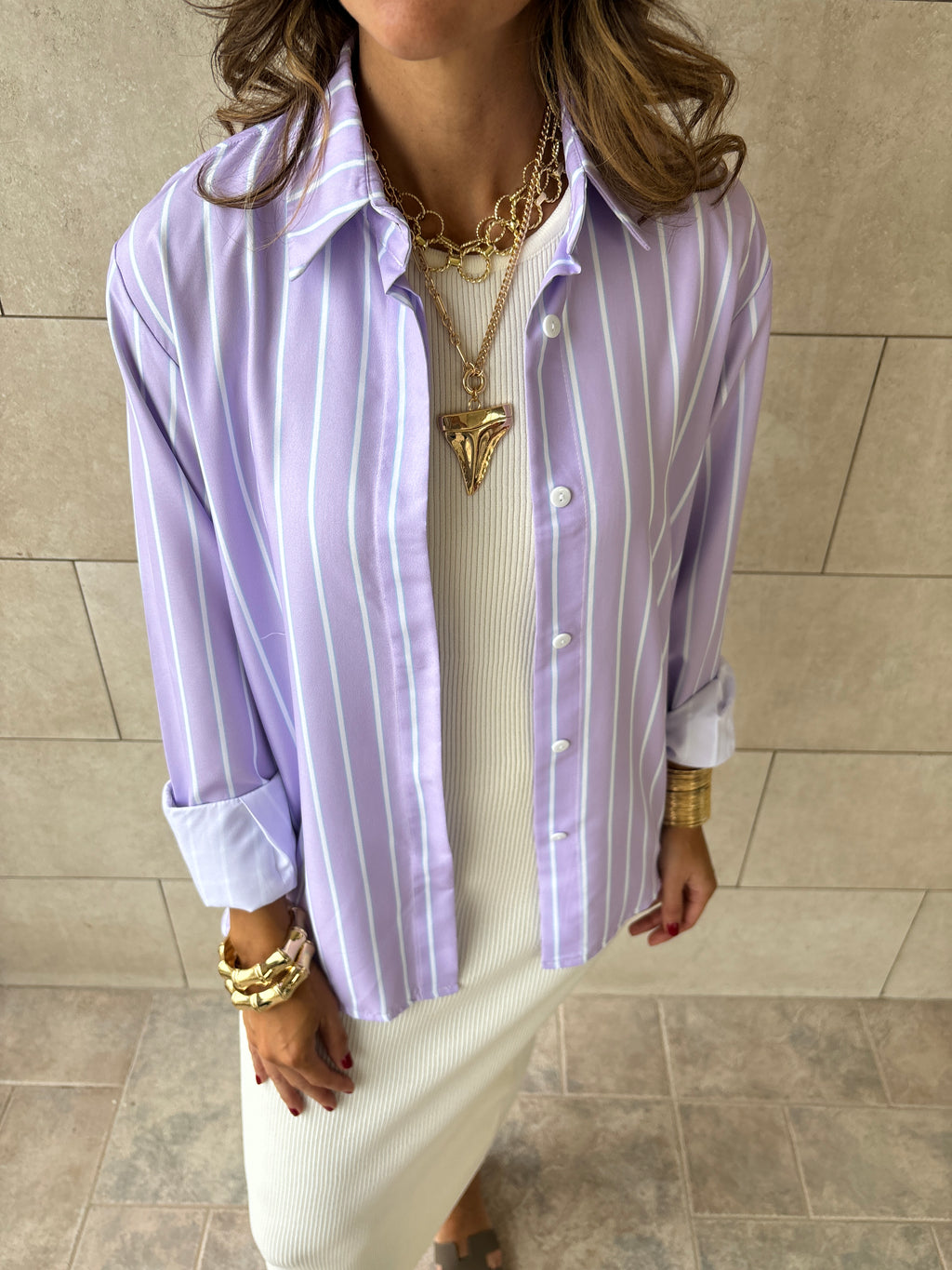Matilda Purple Striped Button Up Shirt