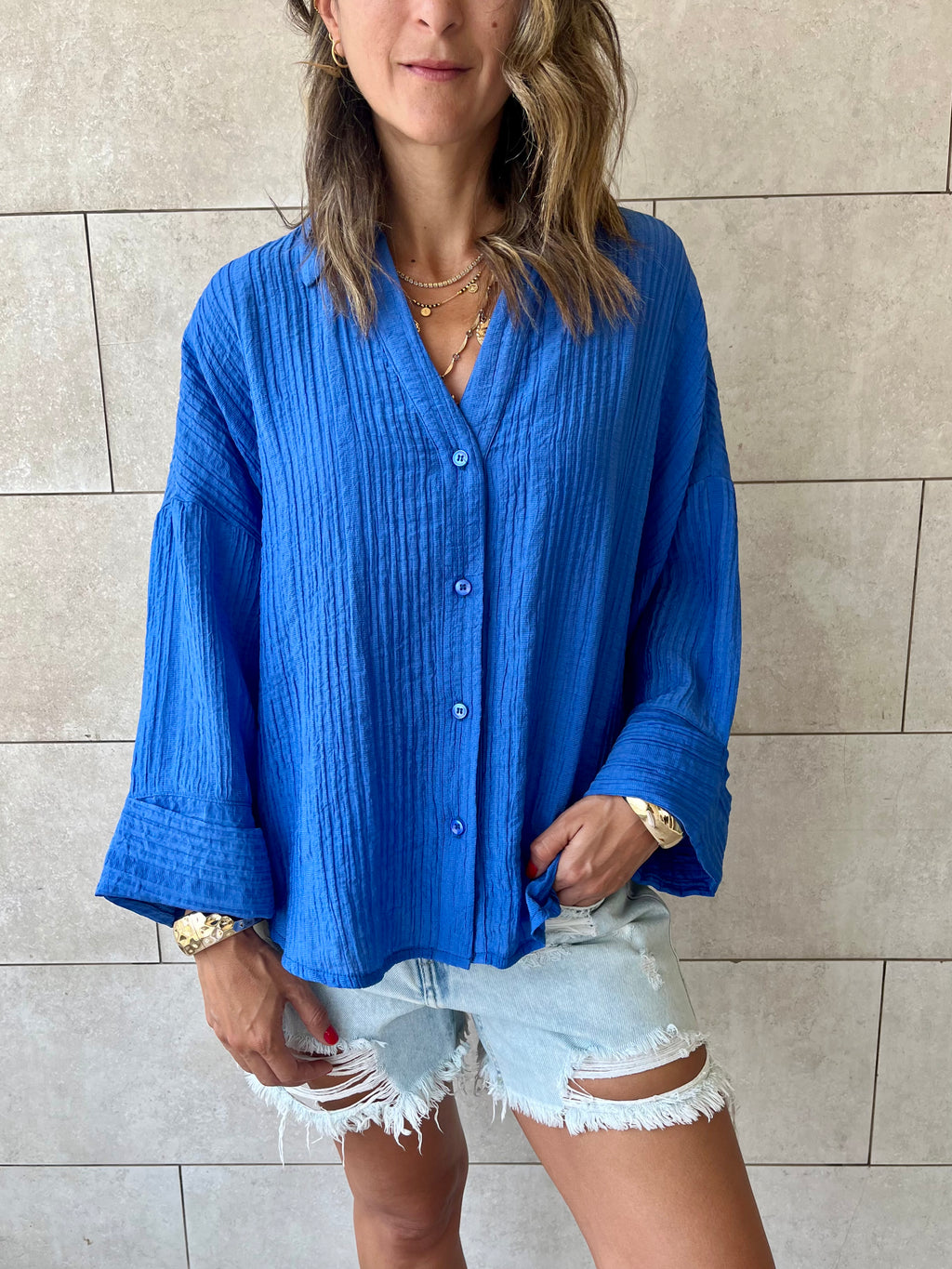 Blue Basic Chiffon Essential Shirt