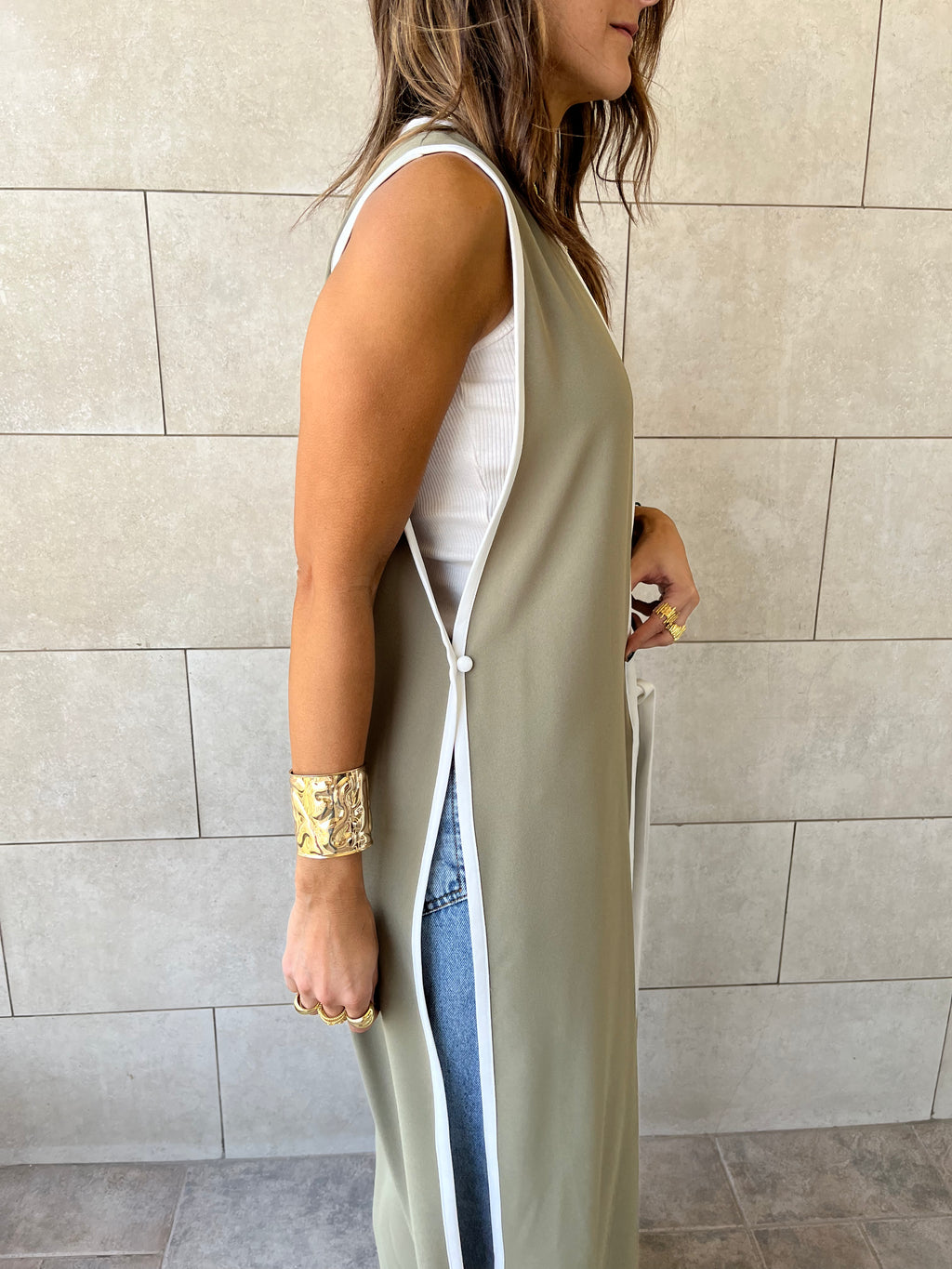 Olive Longline Tie Vest
