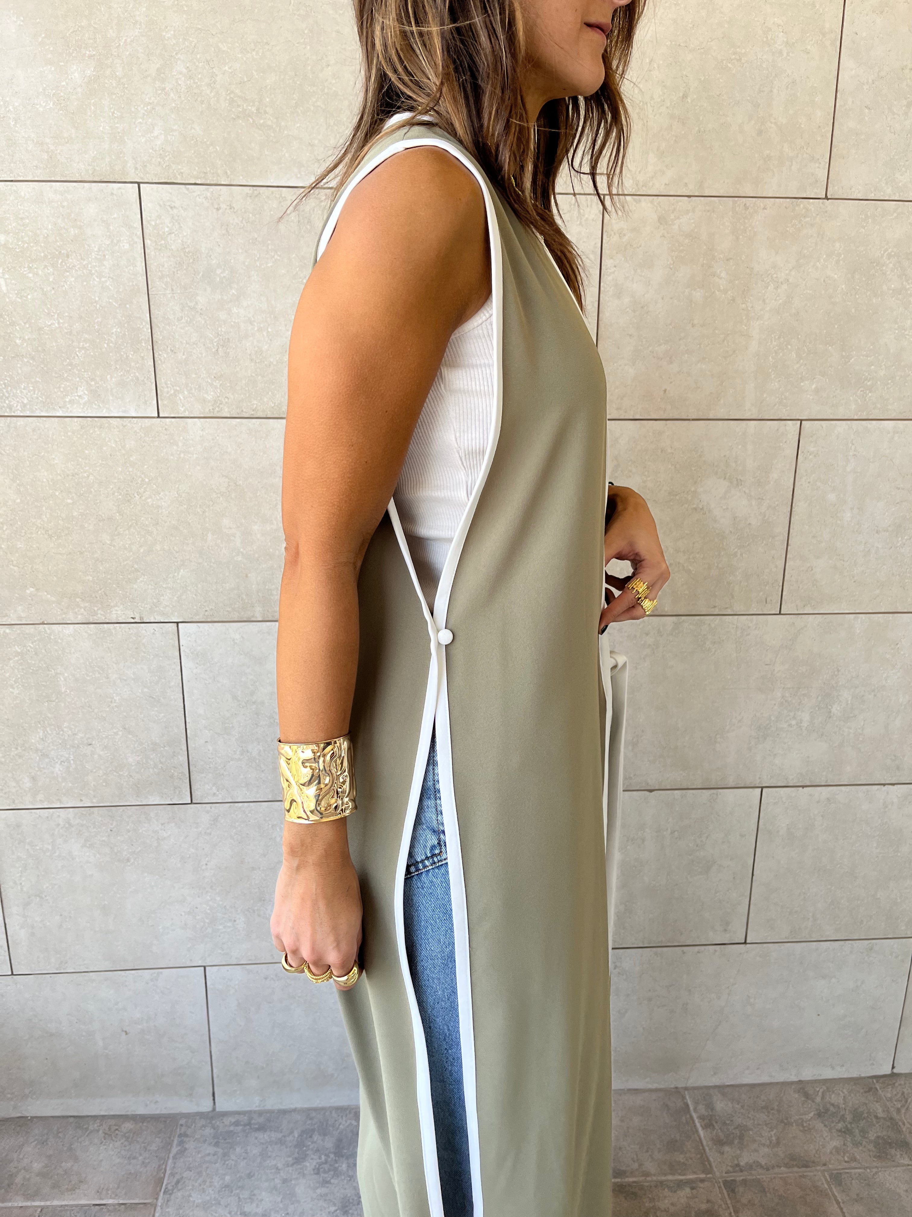Olive Longline Tie Vest