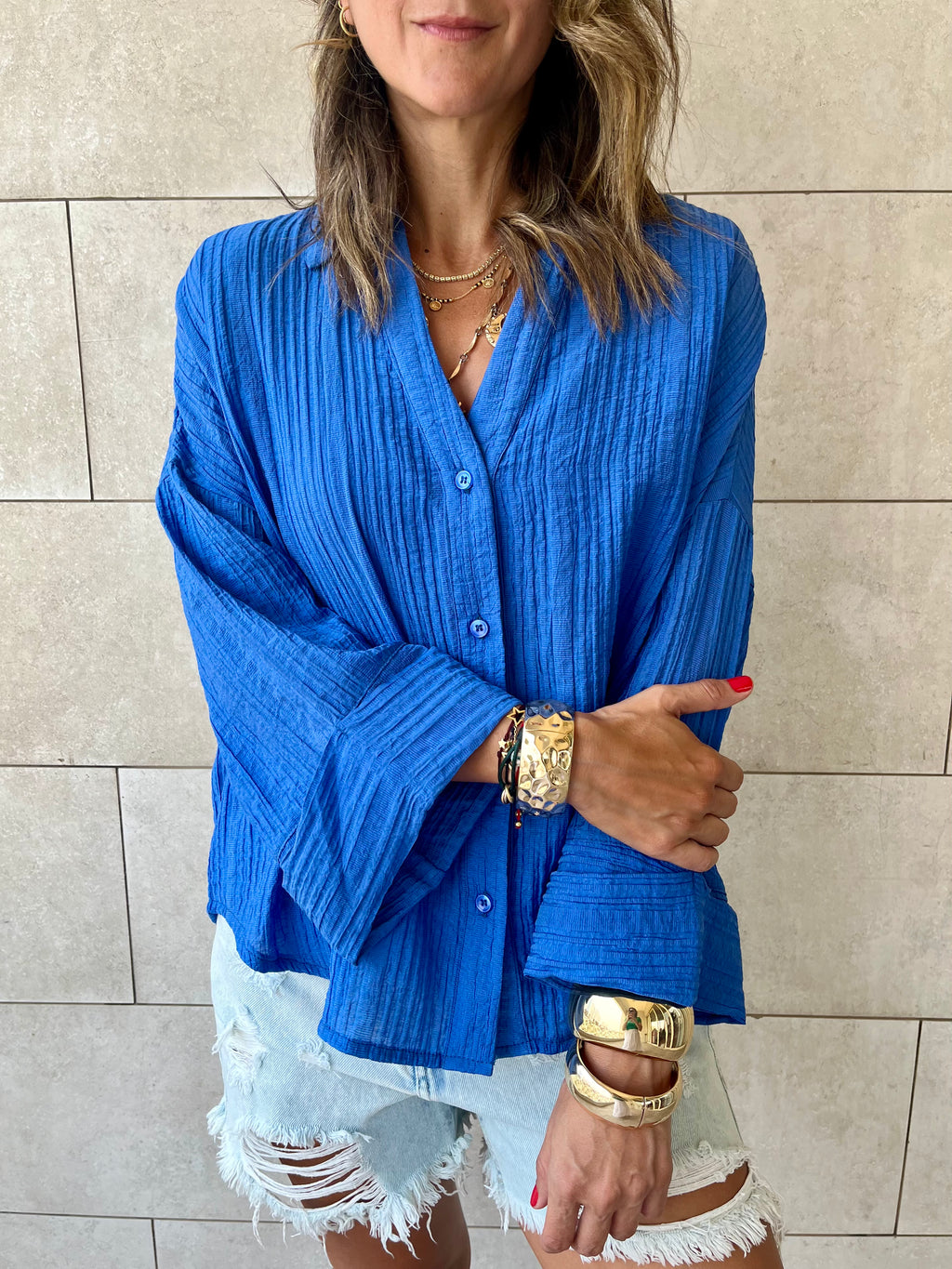 Blue Basic Chiffon Essential Shirt