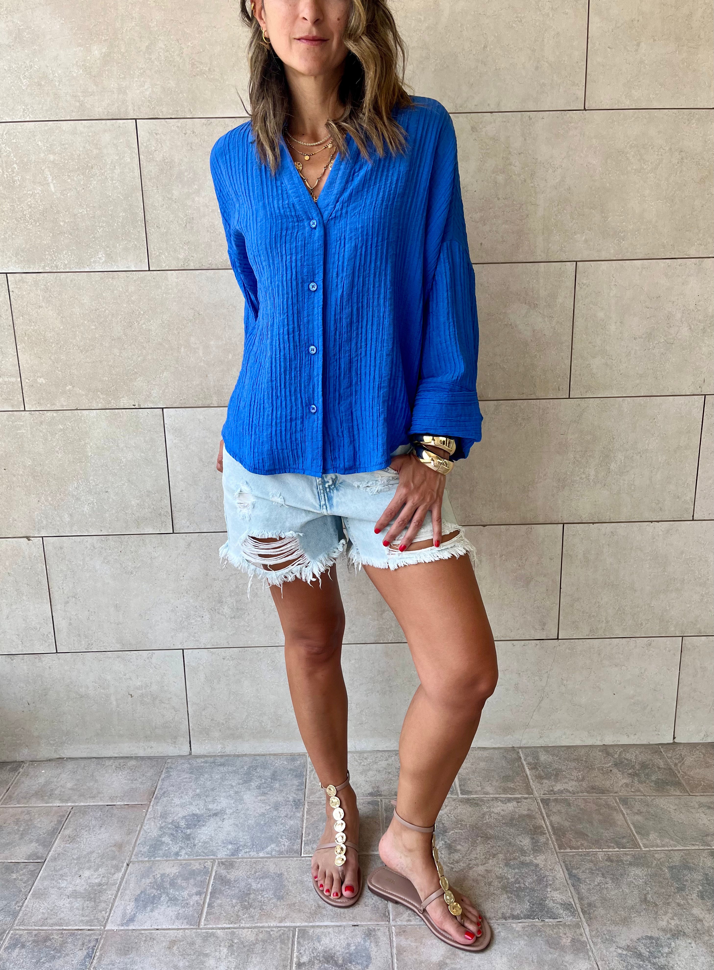 Blue Basic Chiffon Essential Shirt