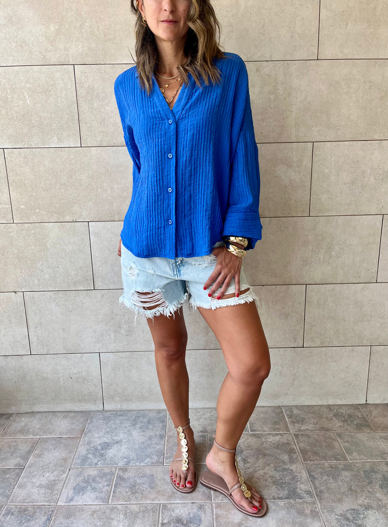 Blue Basic Chiffon Essential Shirt