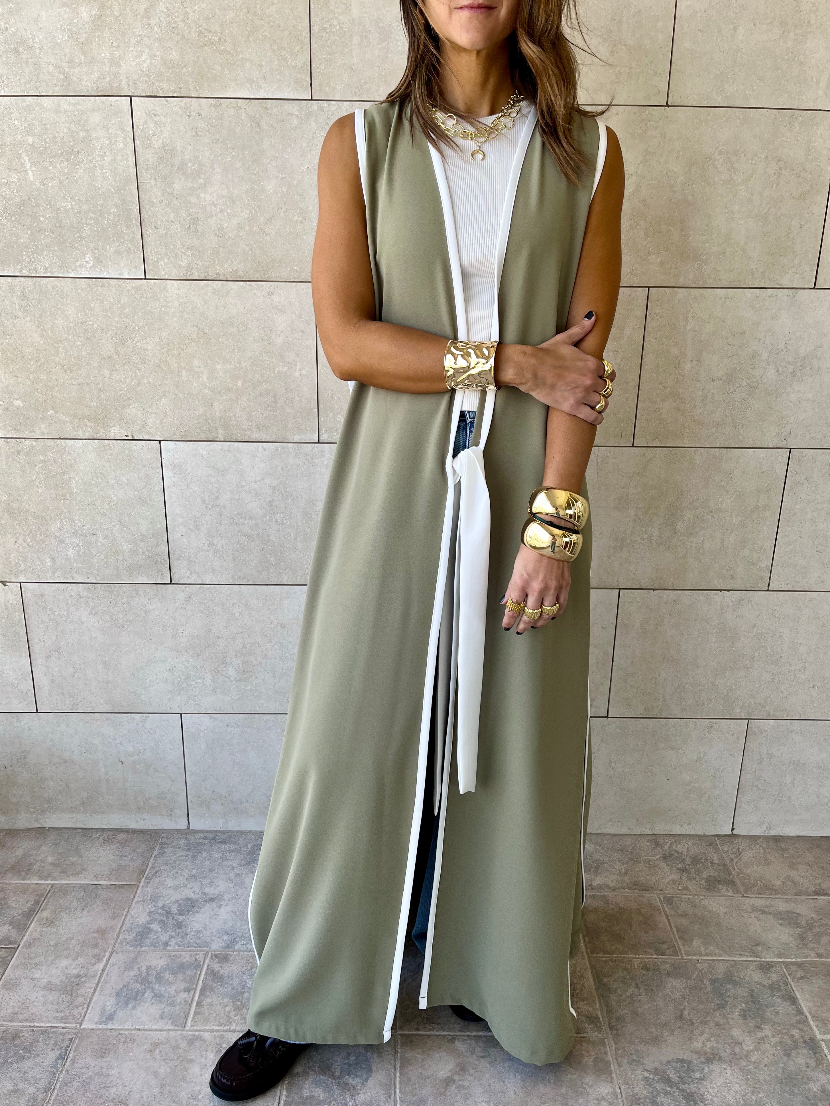 Olive Longline Tie Vest