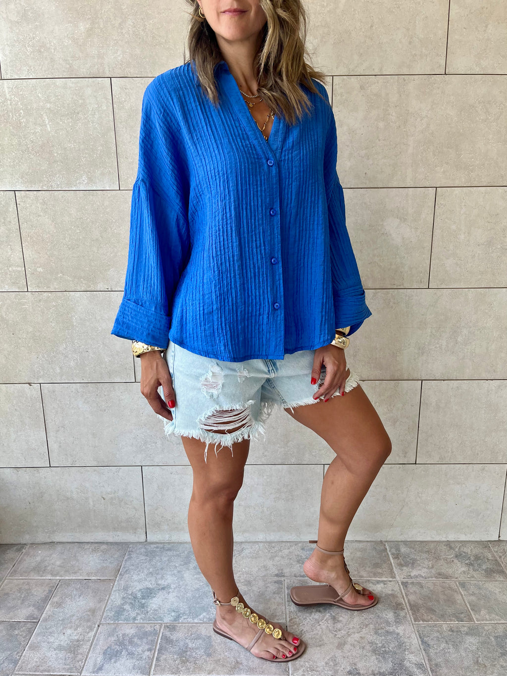 Blue Basic Chiffon Essential Shirt