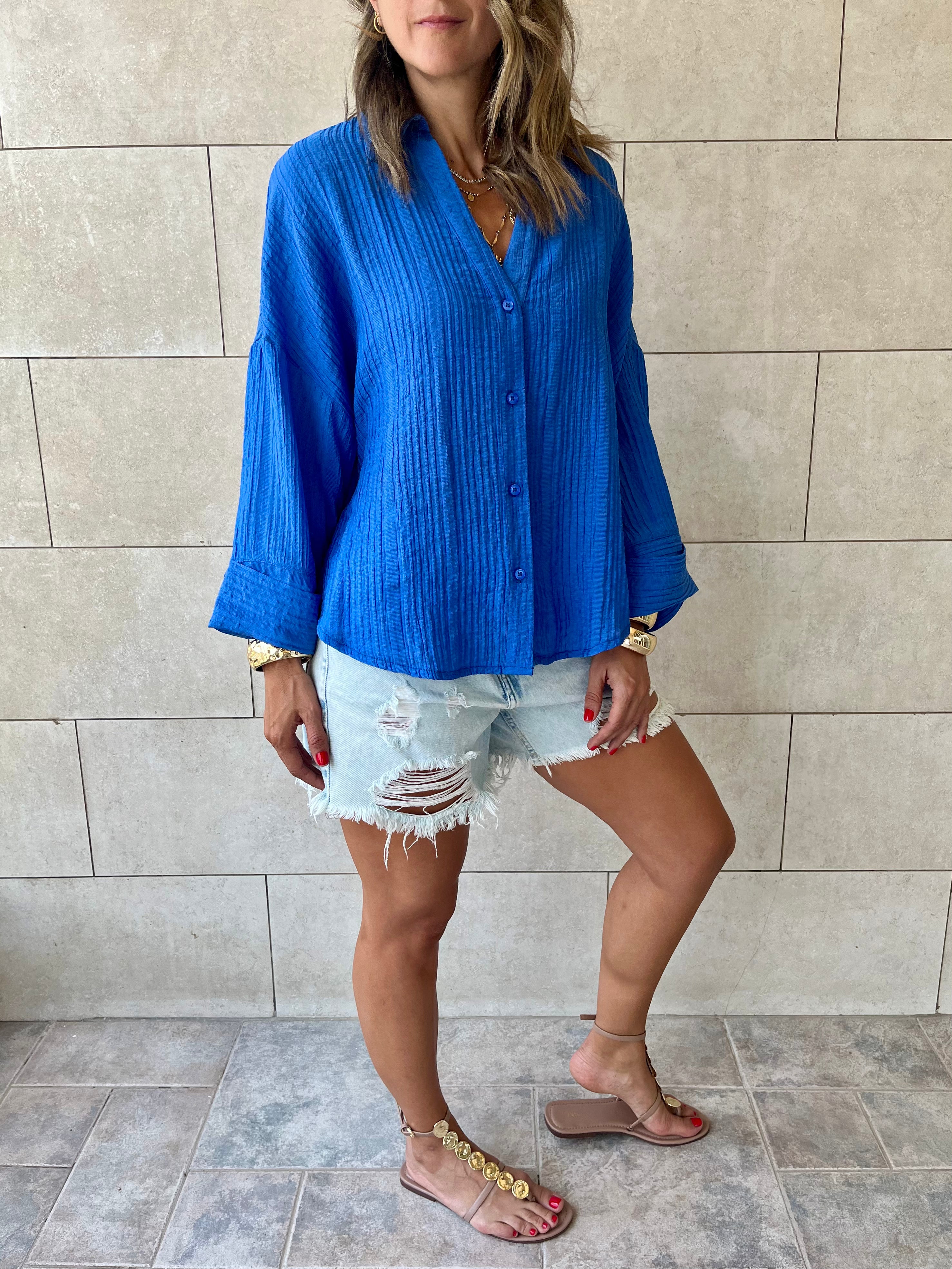 Blue Basic Chiffon Essential Shirt