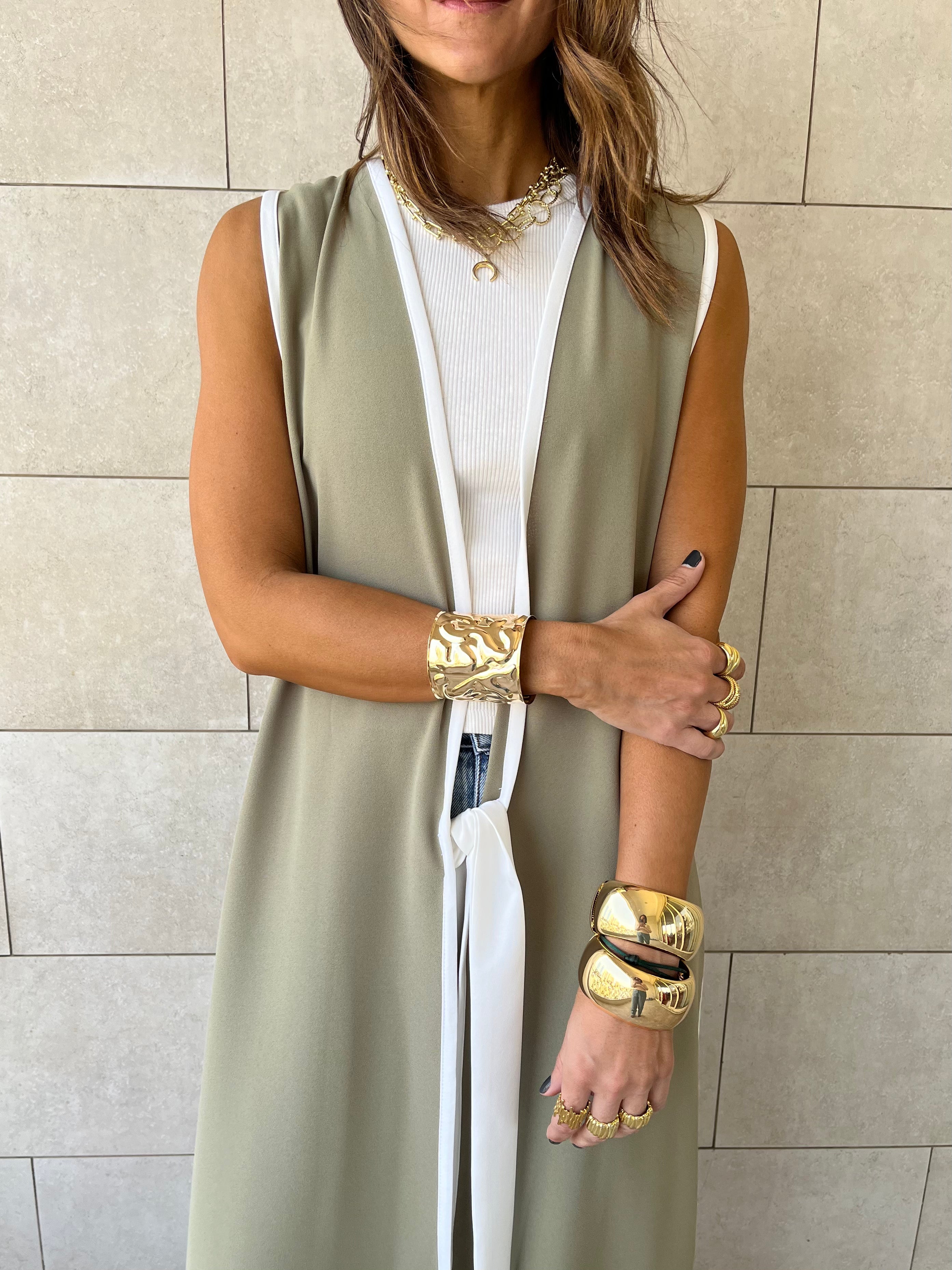Olive Longline Tie Vest
