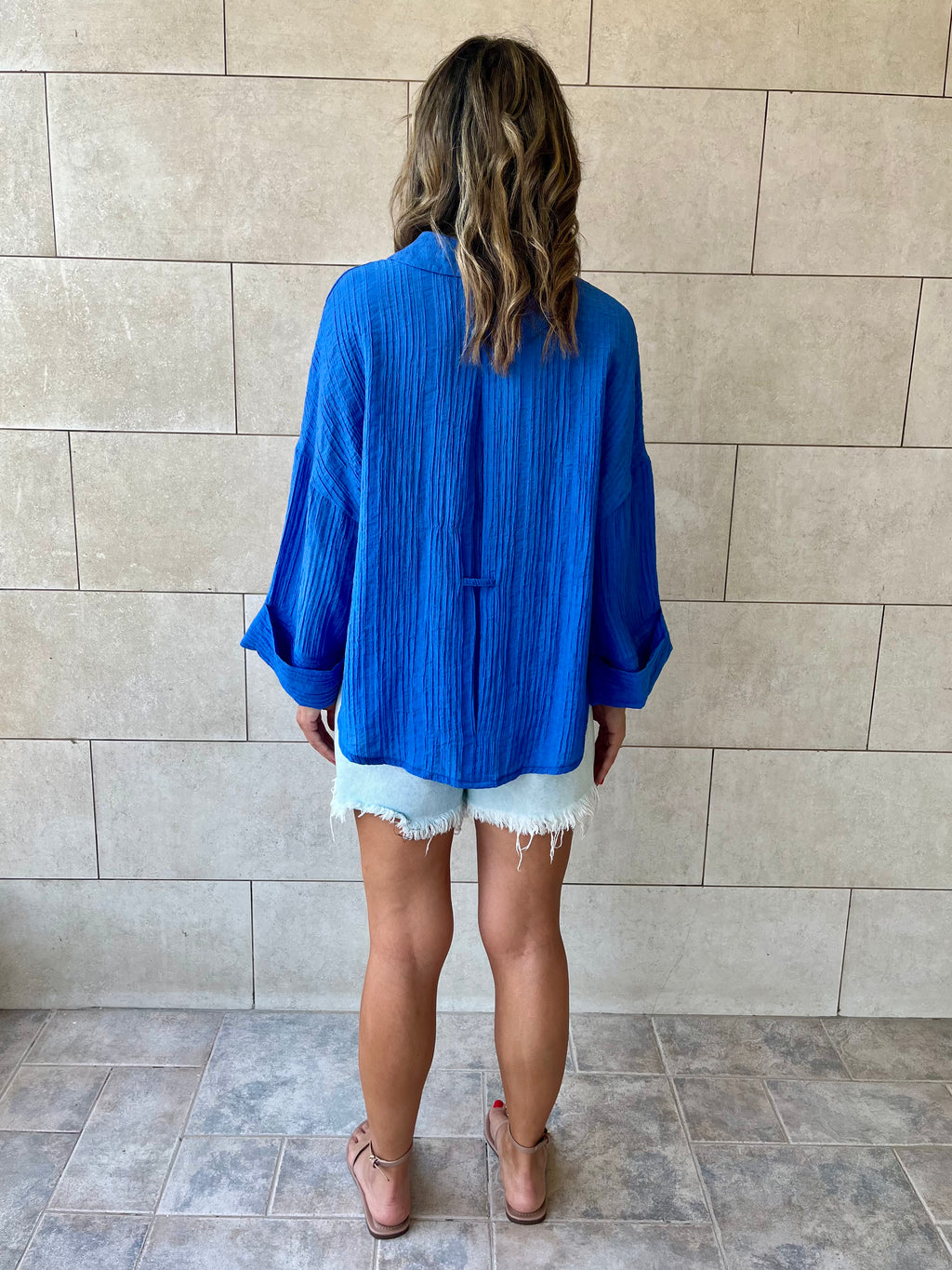 Blue Basic Chiffon Essential Shirt