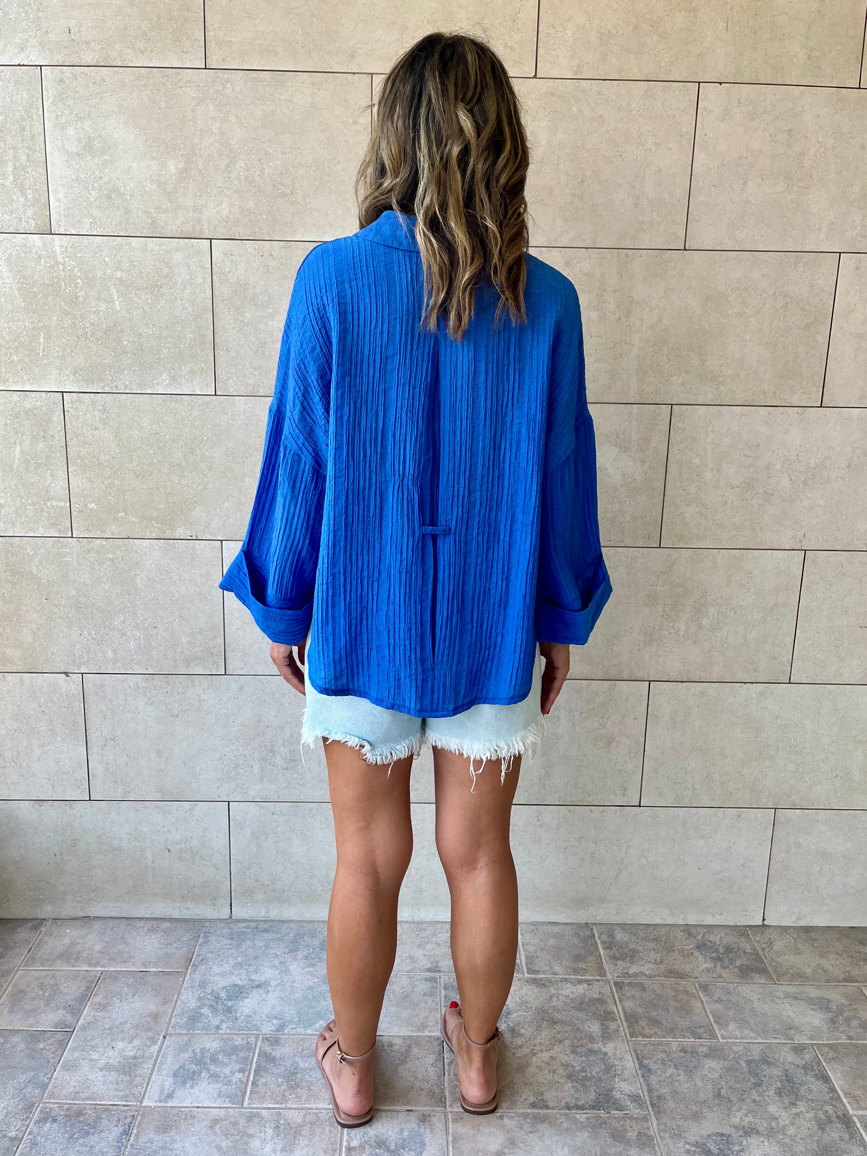 Blue Basic Chiffon Essential Shirt