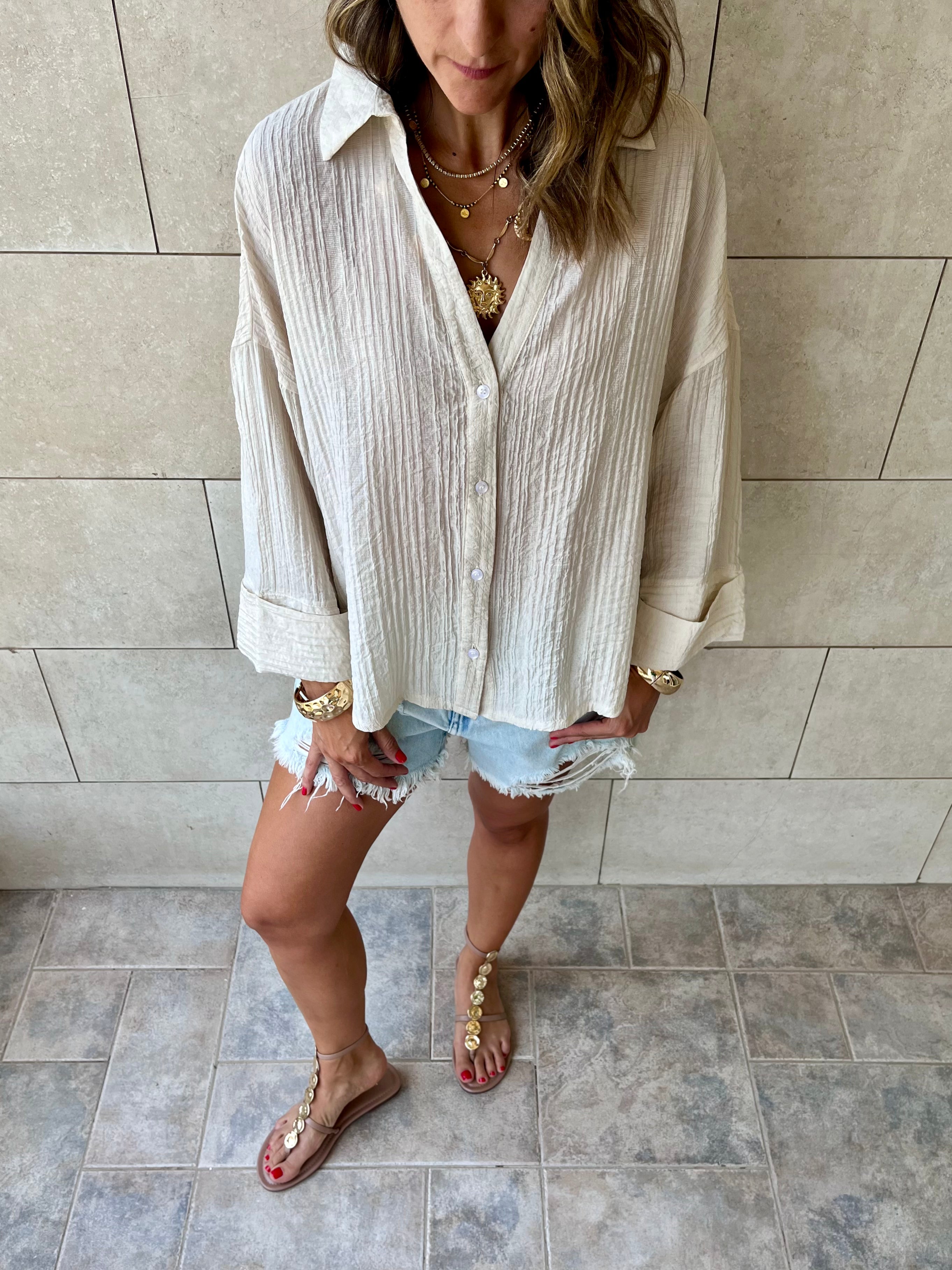 Beige Basic Chiffon Essential Shirt