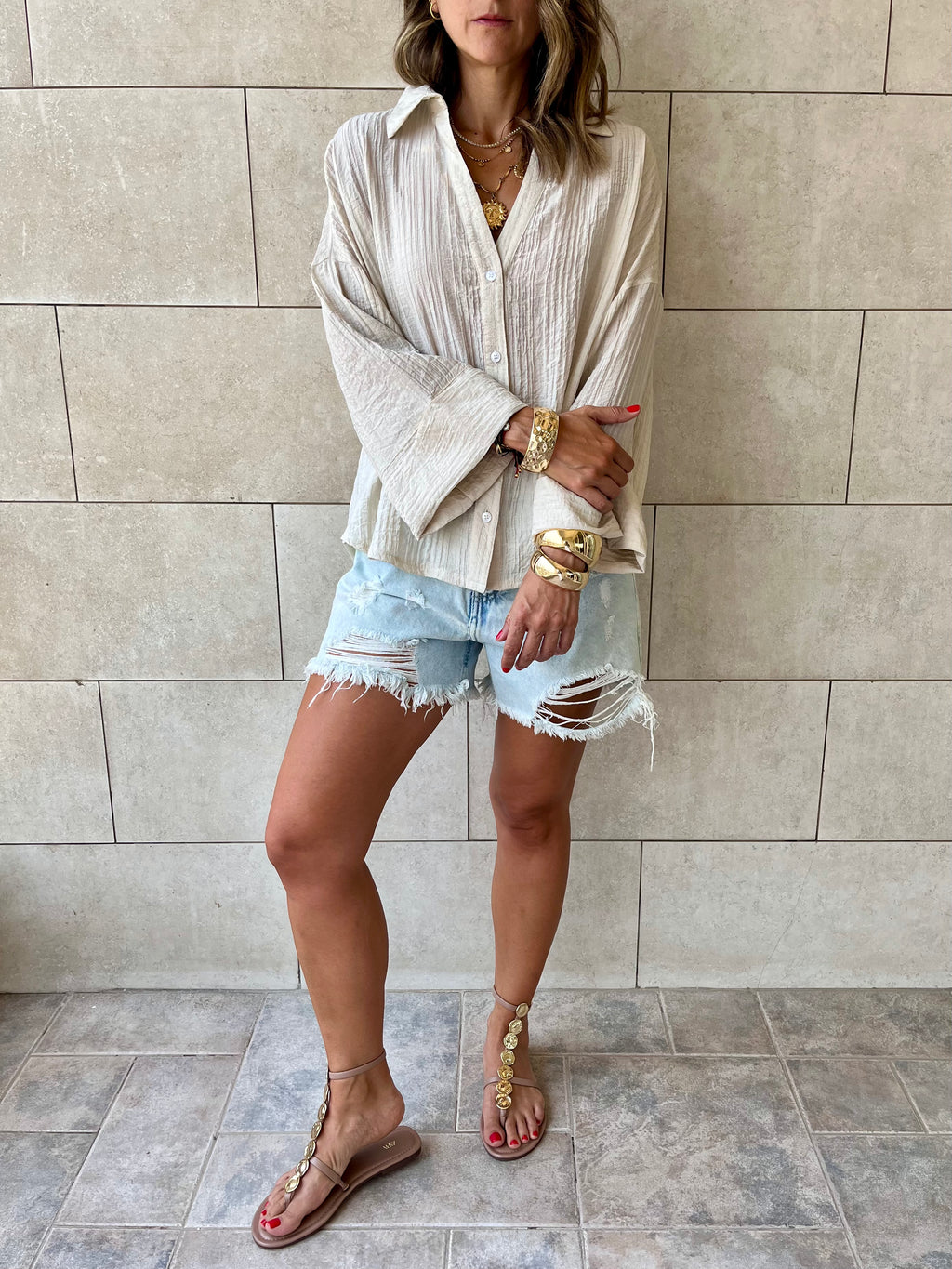 Beige Basic Chiffon Essential Shirt