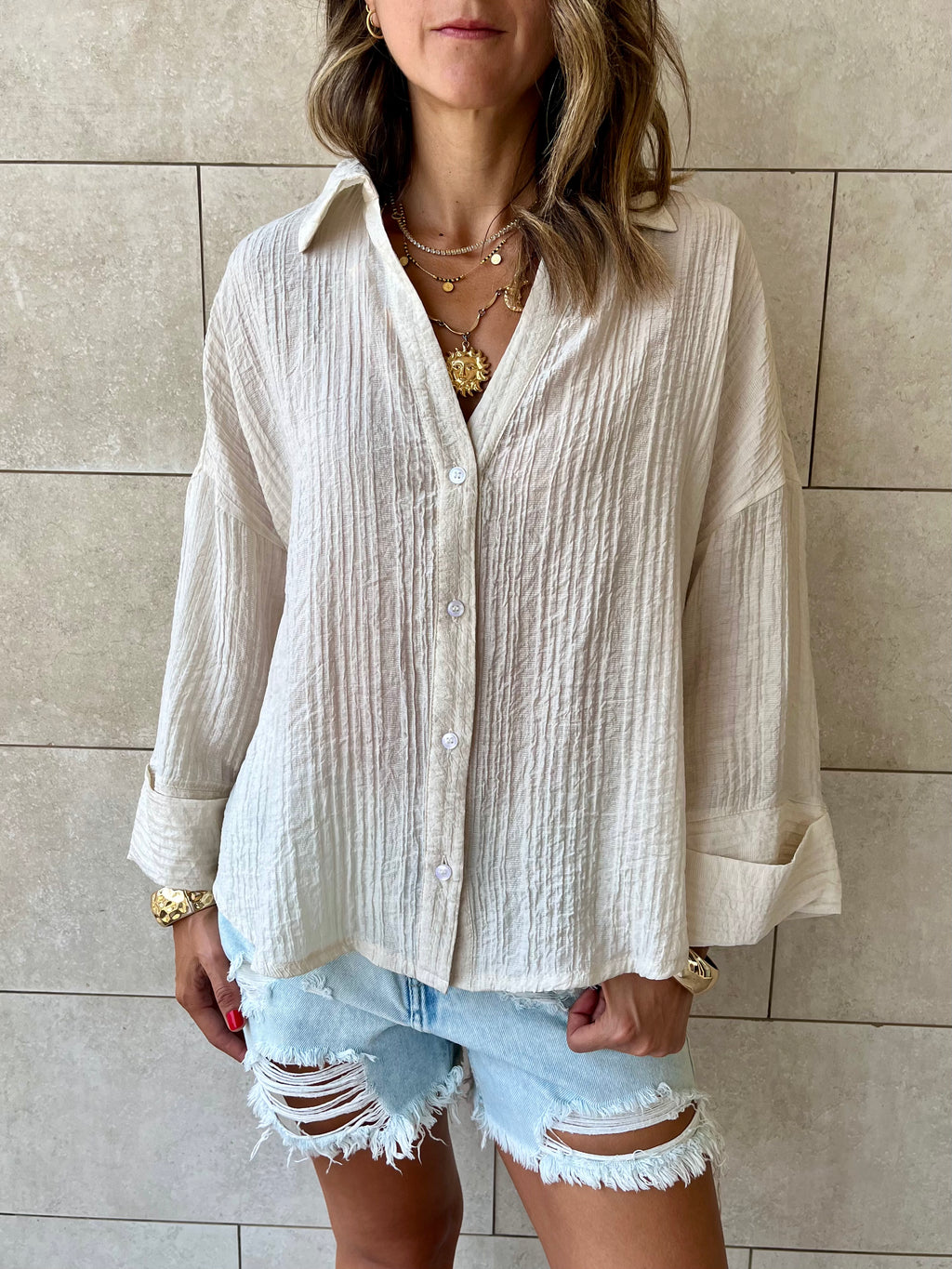 Beige Basic Chiffon Essential Shirt