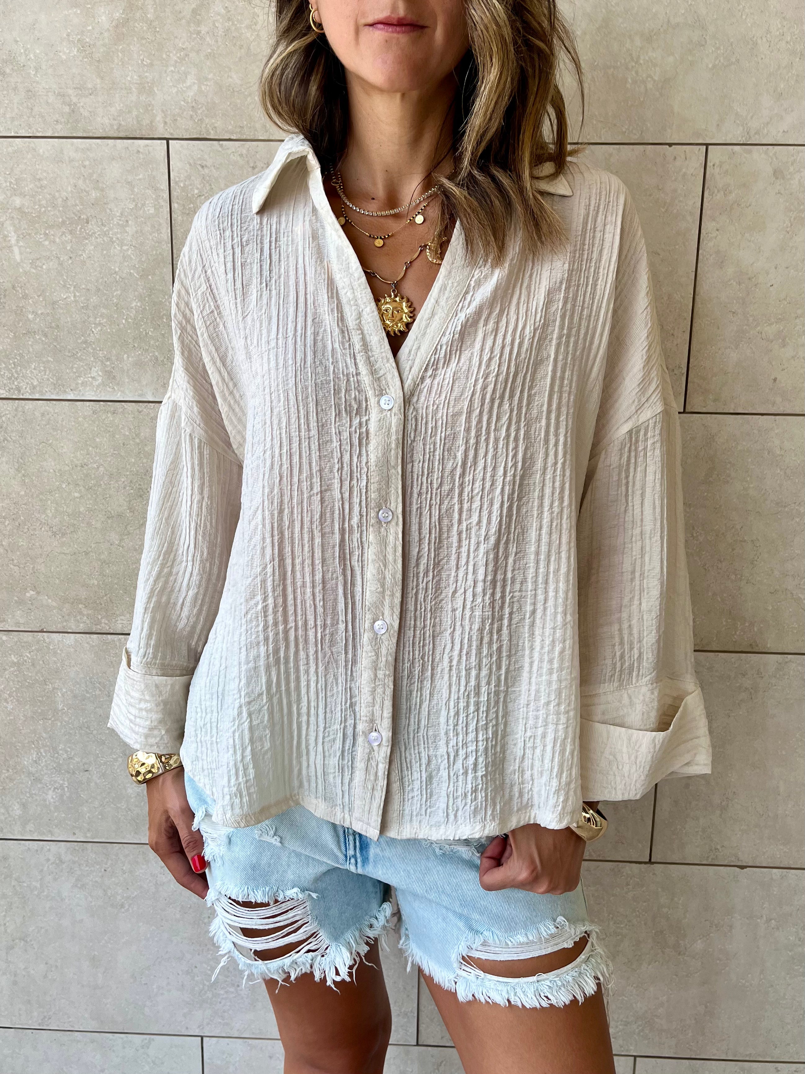 Beige Basic Chiffon Essential Shirt