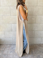 Beige Longline Tie Vest