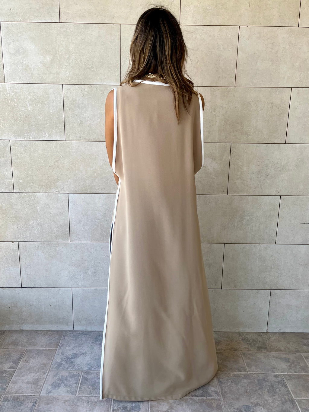 Beige Longline Tie Vest