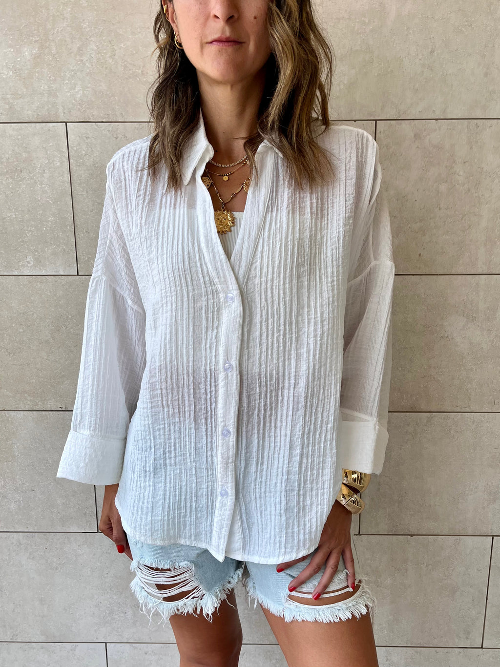 White Basic Chiffon Essential Shirt