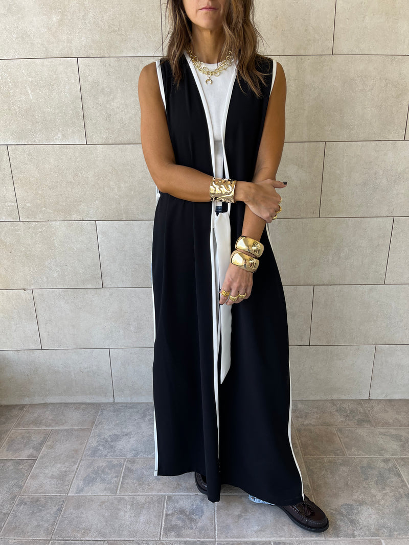 Black Longline Tie Vest
