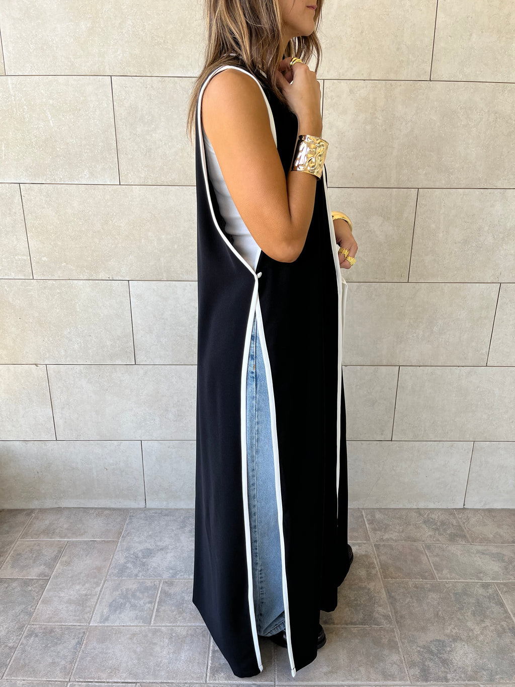 Black Longline Tie Vest