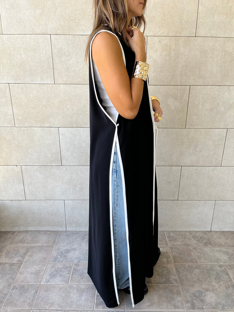 Black Longline Tie Vest