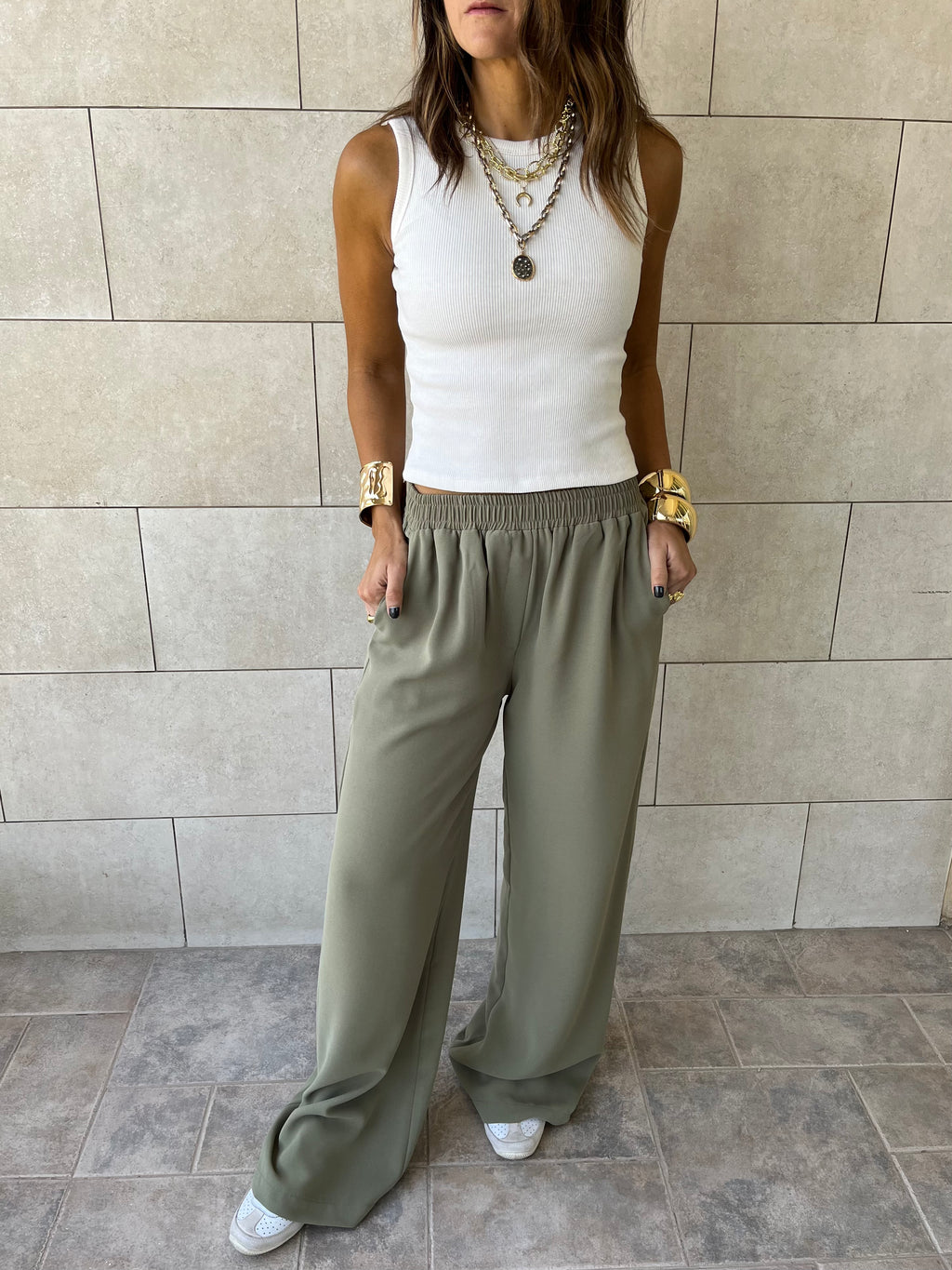 Olive Elastic Working Pants