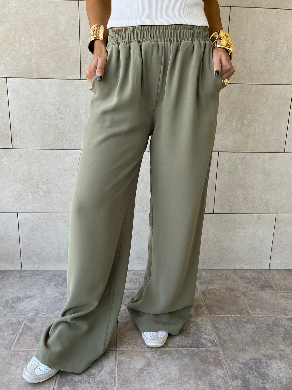 Olive Elastic Working Pants