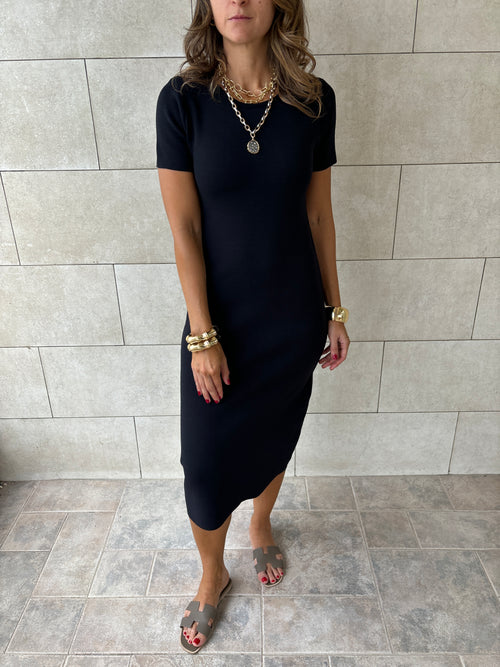Black 99 Interknit Short Sleeve Basic Dress