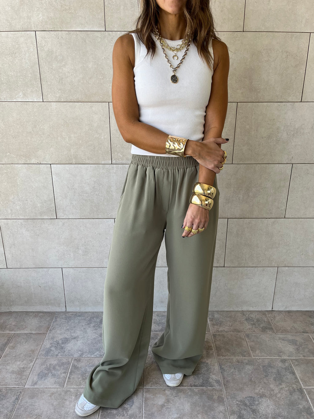 Olive Elastic Working Pants