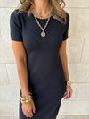 Black 99 Interknit Short Sleeve Basic Dress