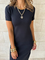 Black 99 Interknit Short Sleeve Basic Dress