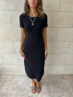 Black 99 Interknit Short Sleeve Basic Dress