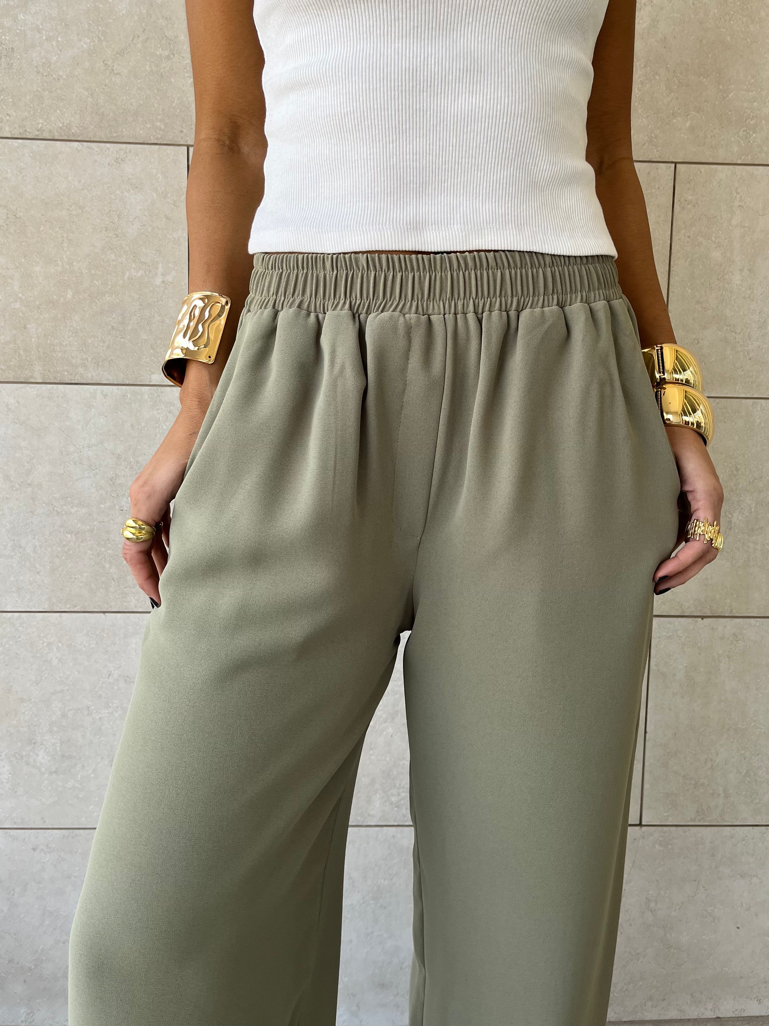 Olive Elastic Working Pants