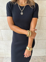 Black 99 Interknit Short Sleeve Basic Dress