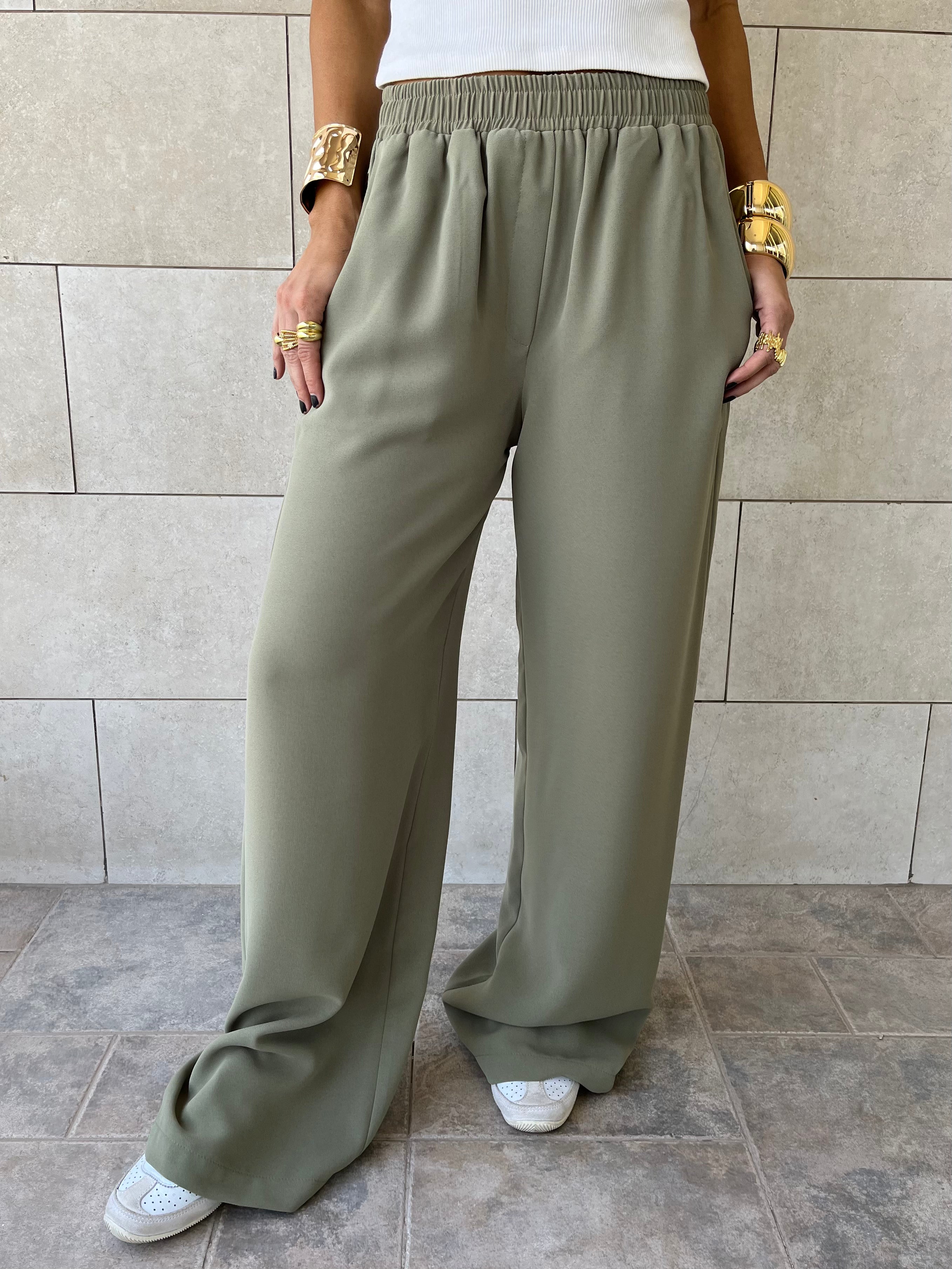 Olive Elastic Working Pants