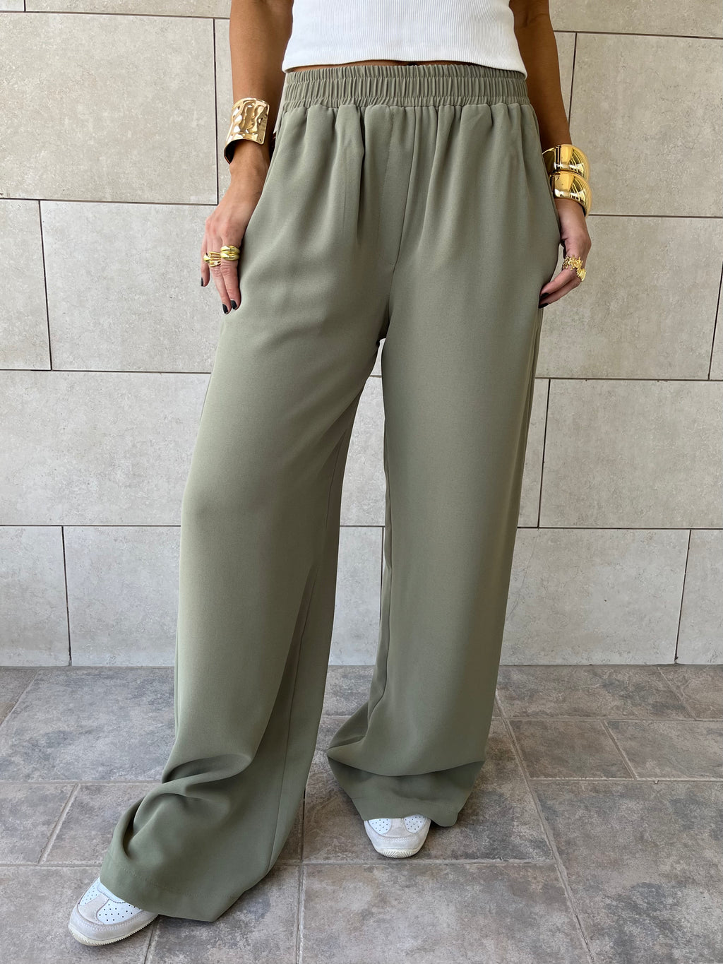 Olive Elastic Working Pants