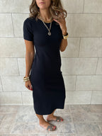 Black 99 Interknit Short Sleeve Basic Dress