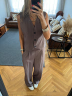 Brown Striped Frillu Signature Pants