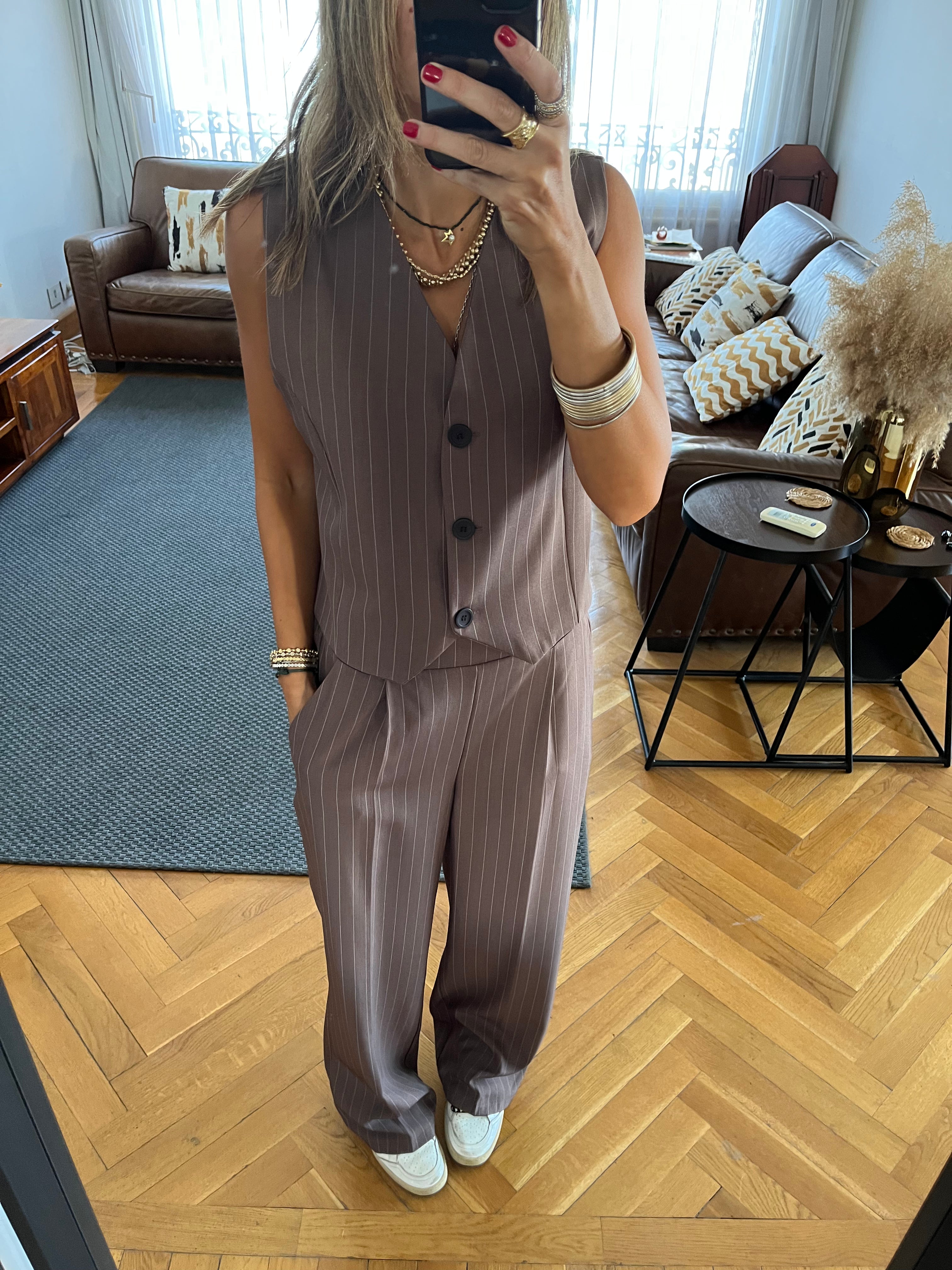 Brown Striped Frillu Signature Vest