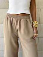 Beige Elastic Working Pants
