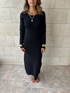 Black 99 Interknit Long Sleeve Basic Dress