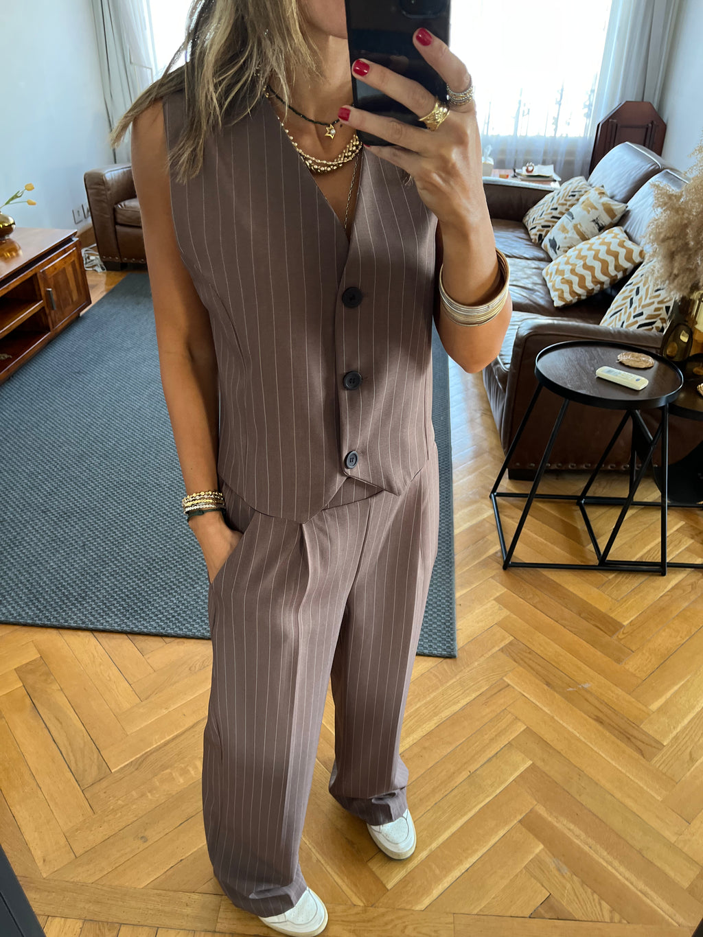 Brown Striped Frillu Signature Vest